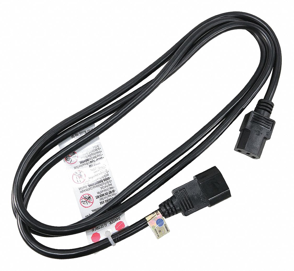 GRAINGER APPROVED 5XFT1ID Powr Cord,IEC C14,SJT,6 ft.,Blk,10A,18/3 5XFT1