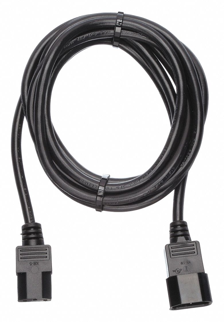 Power Cord: 10 ft Lg, IEC C14 Plug, Port IEC C13, SJT, 10 A Max. Amps, 125V AC