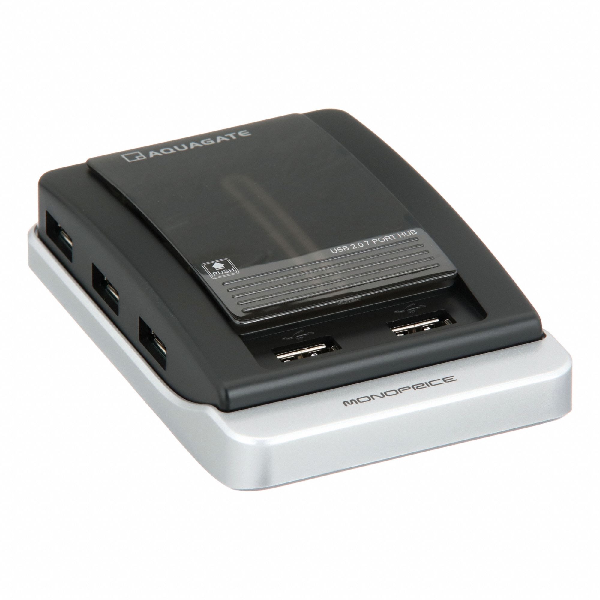 USB Hub: USB 2.0 Connection, 7 Ports, Includes Power Adapter, Black, 3 ft Cable Lg