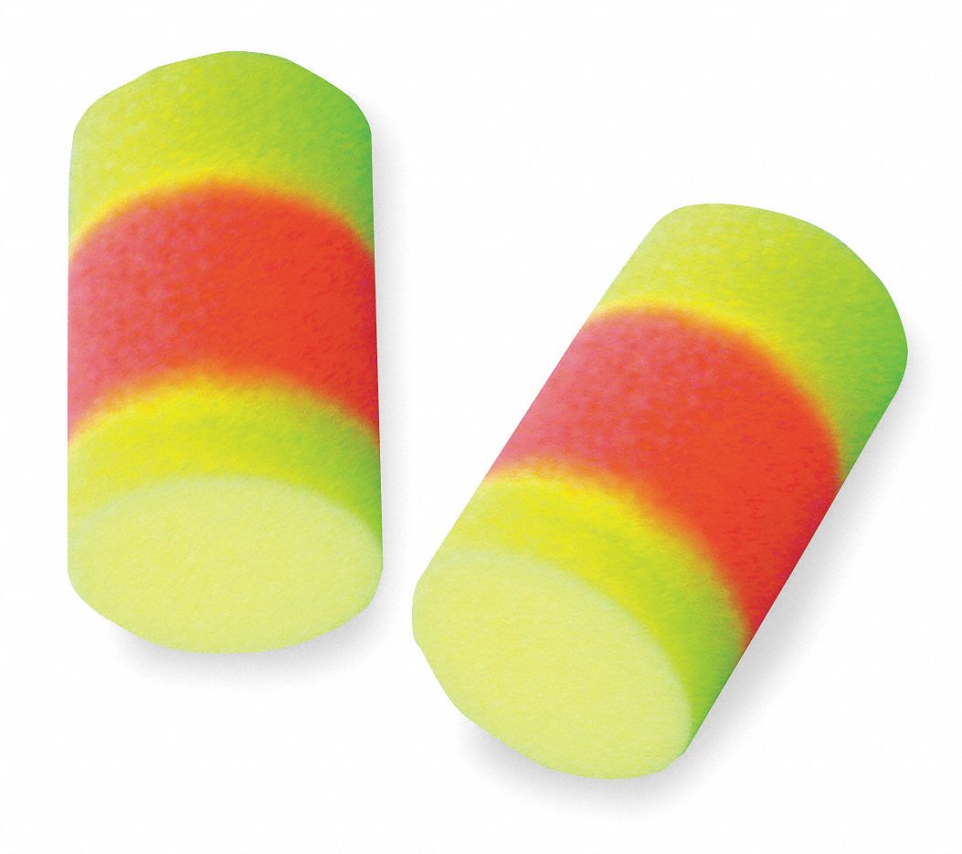 3M Cylinder Ear Plugs, 33 dB Noise Reduction Rating NRR, Uncorded, L, Orange, Yellow, PK 200