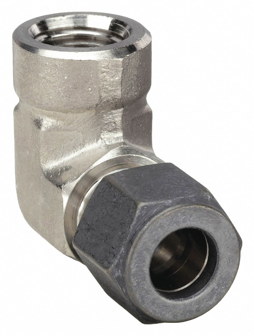 Compression Fitting Elbow: 1/2 in OD x 1/4 in Pipe Fitting Size, Compression x FNPT