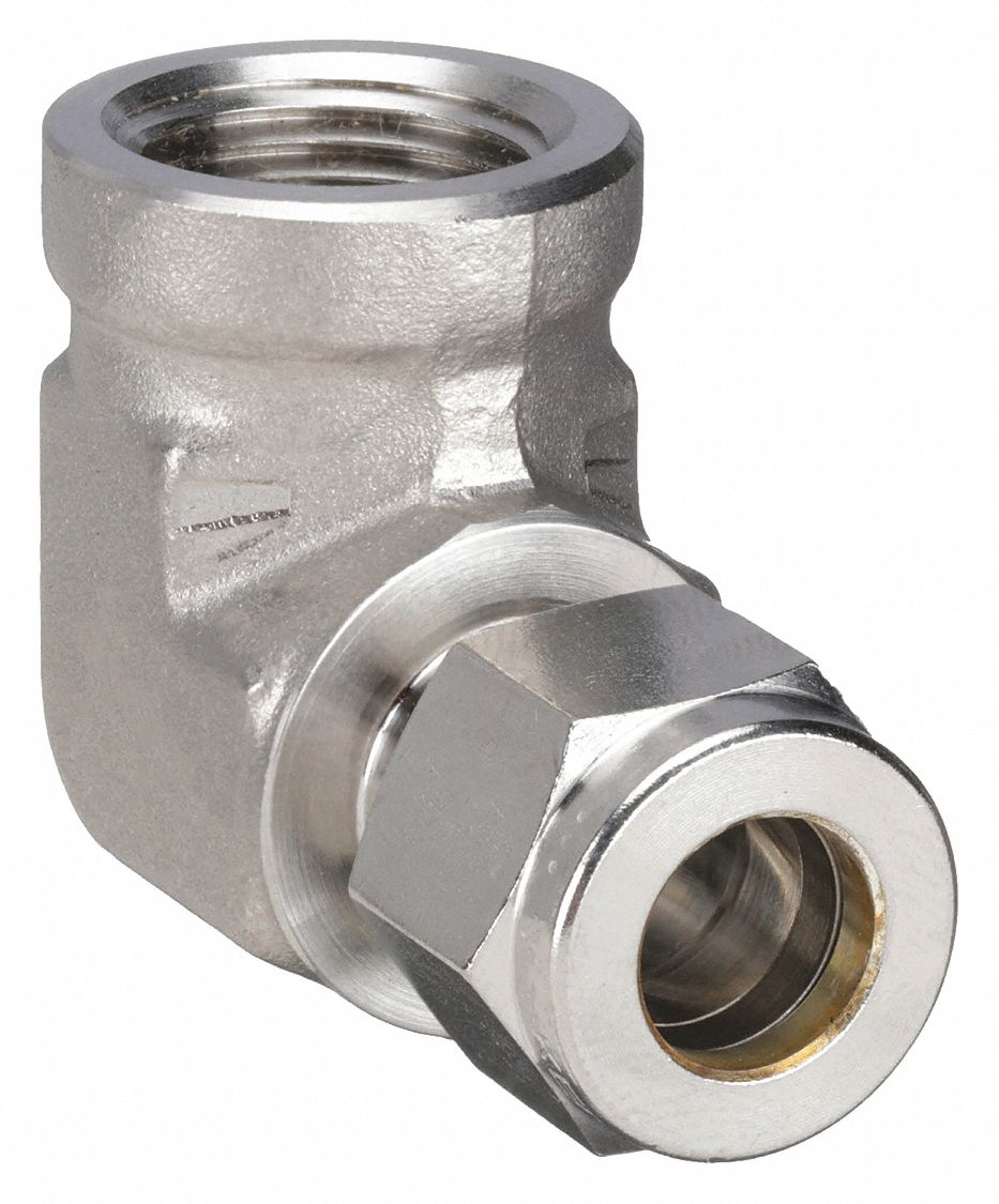 Compression Fitting Elbow: 1/2 in OD x 1/2 in Pipe Fitting Size, Compression x FNPT
