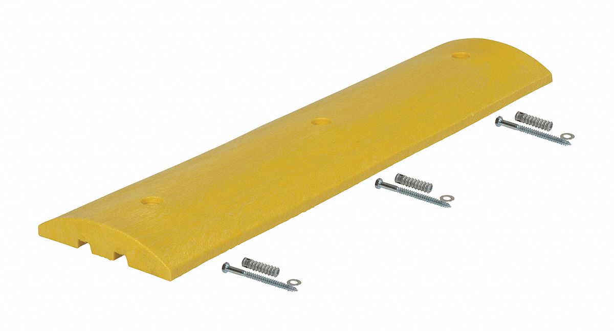 SPEED BUMP, YELLOW, PLASTIC, 2¼ X 48 IN, NO CABLE CHANNEL, CONCRETE HARDWARE KIT