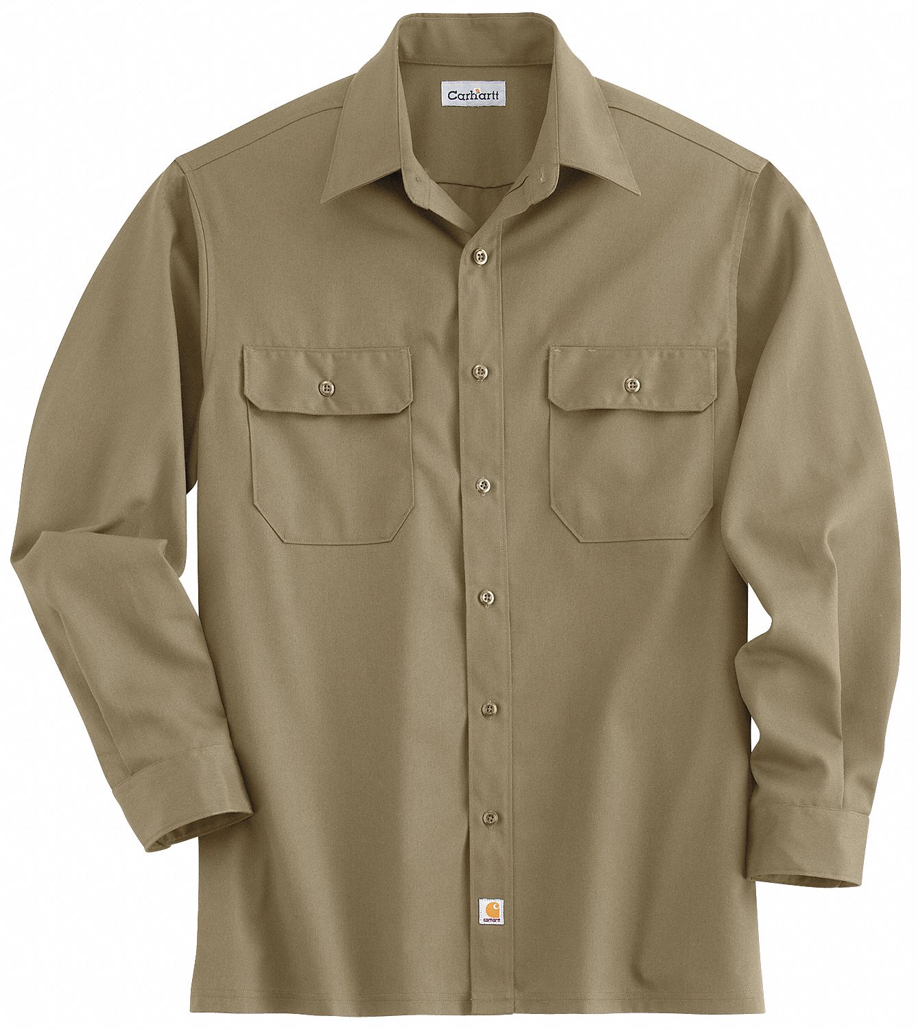 CARHARTT Khaki Long Sleeve Work Shirt, XL, 65% Polyester/35% Cotton ...
