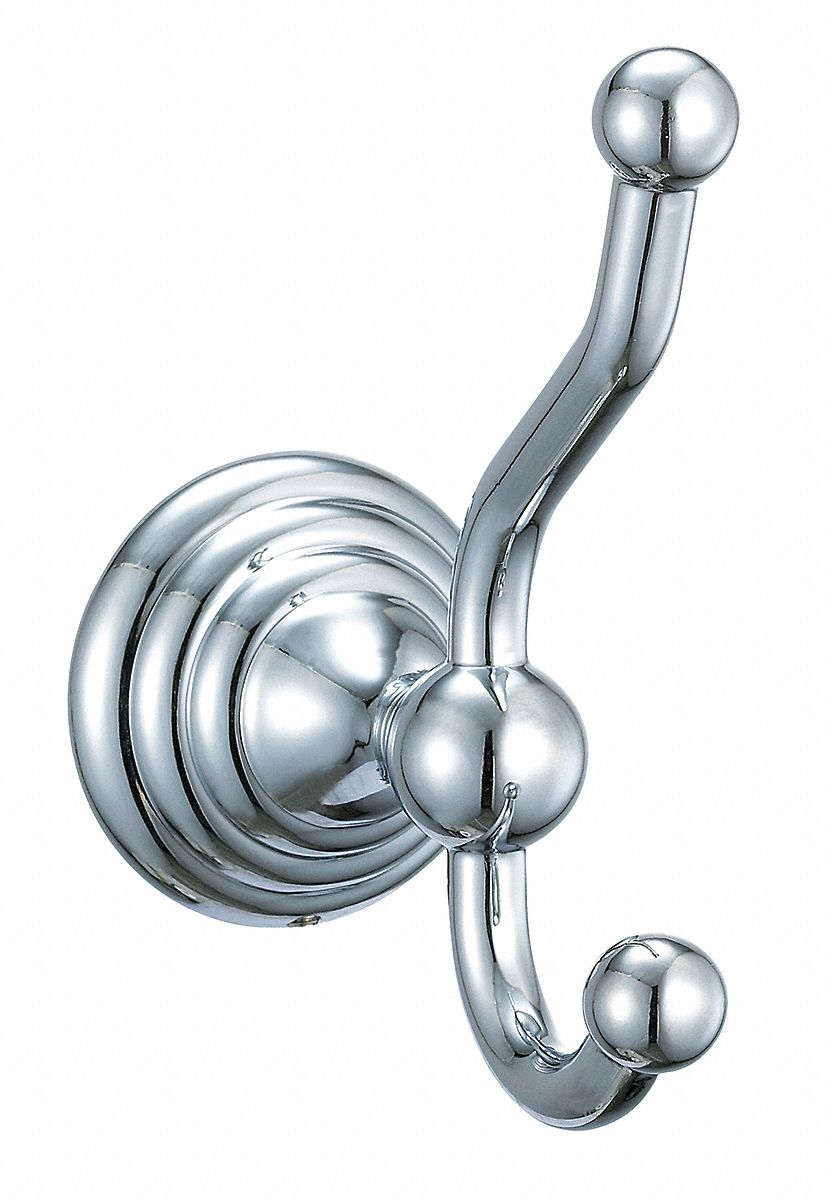 GRAINGER APPROVED Bathroom Hook Chrome Plated, 2 3/16 in Overall Dp, 5
