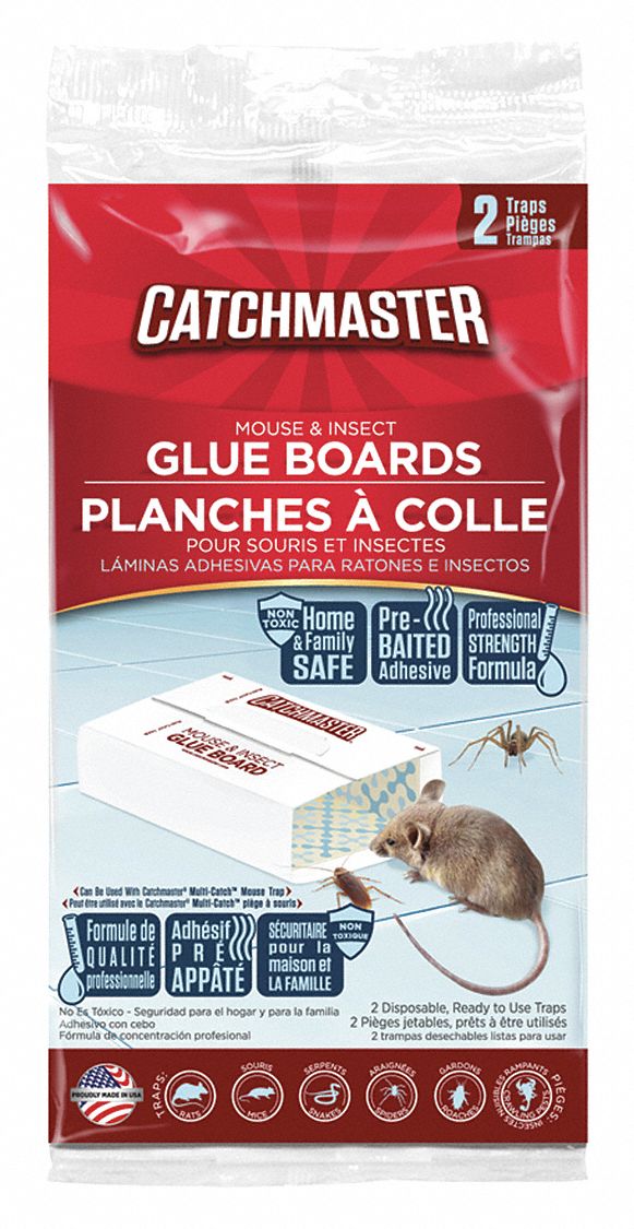 Catchmaster Rat & Mouse Glue Traps with Sticky Putty 2Pk, Large Bulk Glue  Rat Traps, Mouse Traps Indoor for Home, Pre-Scented Adhesive Plastic Tray