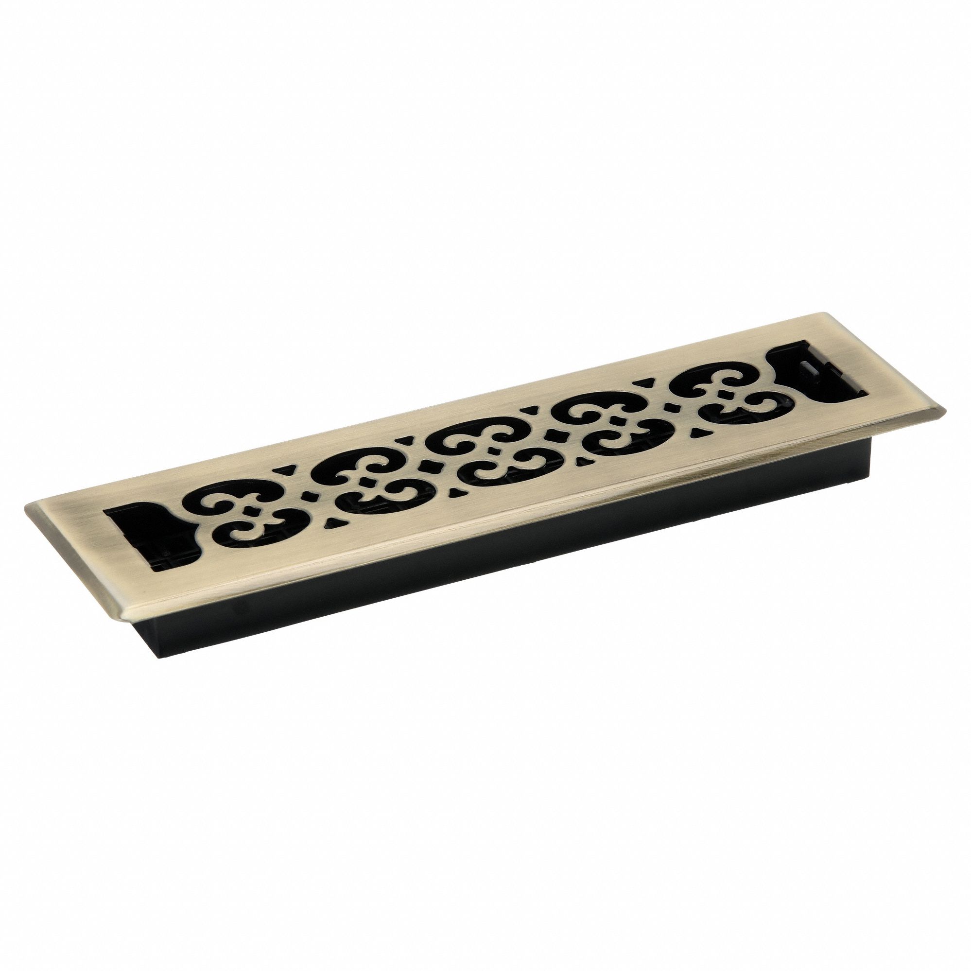 Floor Register: Floor, 13 1/2 in H, 3 3/4 in W, Decorative, Antiqued, Brass, Steel Grille, One-Way