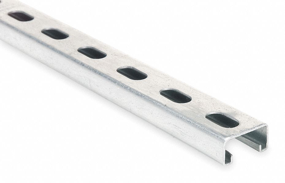 STRUT CHANNEL - SLOTTED, STEEL, PRE-GALVANIZED, 14 GA GAUGE, 20 FT OVERALL L, SILVER