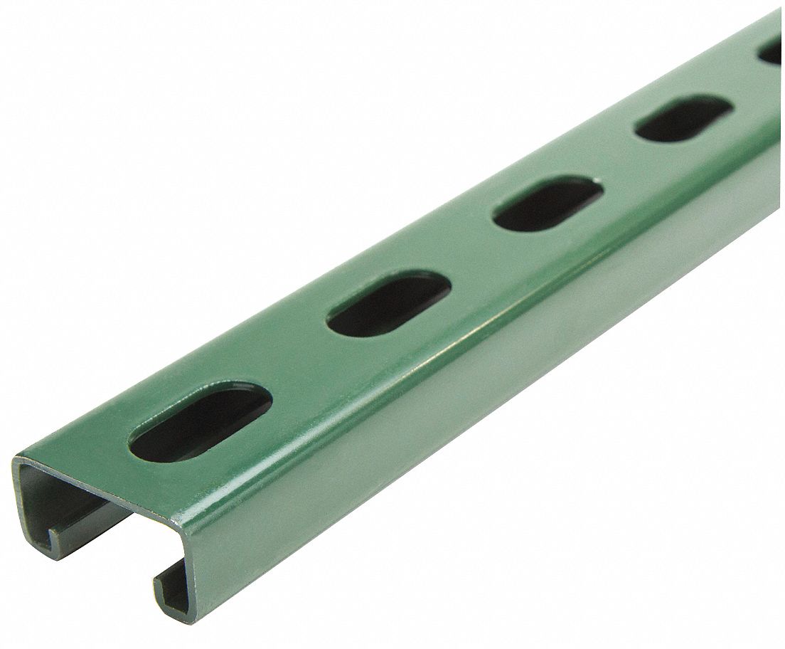 STRUT CHANNEL - SLOTTED, STEEL, PAINTED, 14 GA GAUGE, 5 FT OVERALL L, GREEN