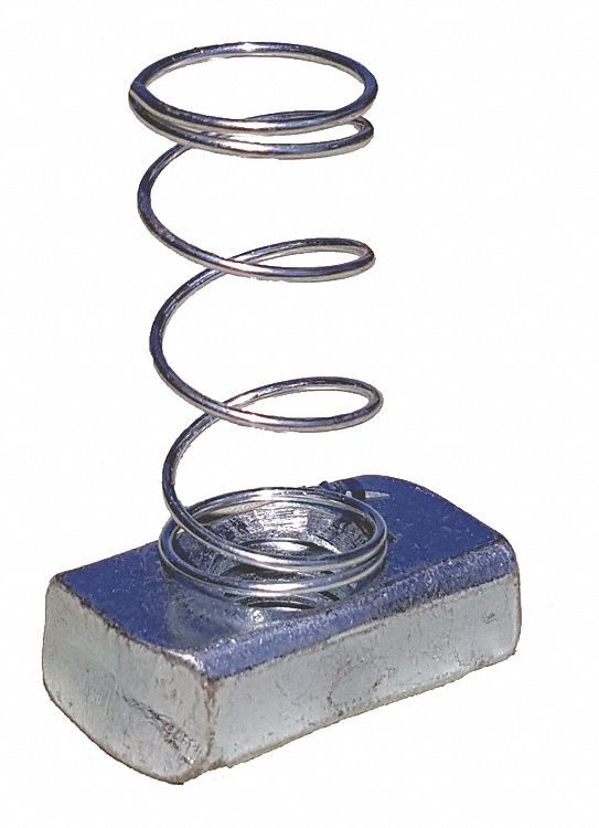 SPRING NUT, 3/8"-16 THREAD SIZE, ⅜ IN BOLT SIZE, GALVANIZED STEEL