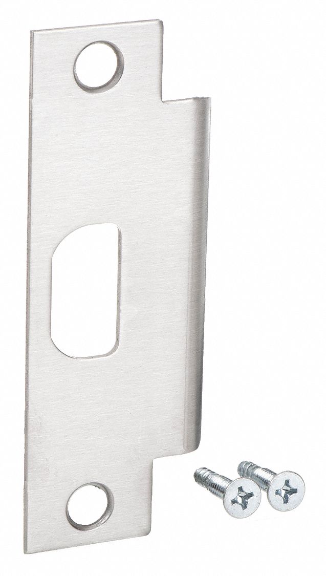 Door Strike Plate: Universal, 4 7/8 in Lg, 1 1/4 in Wd, Chrome