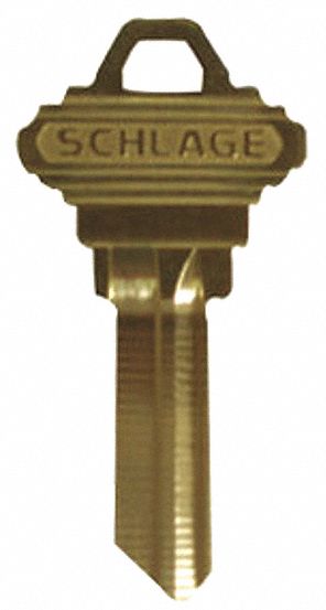 Key Blank: Compatible with Schlage Locks, D Keyway Type, 7 Pins, Metal, Nickel Plated