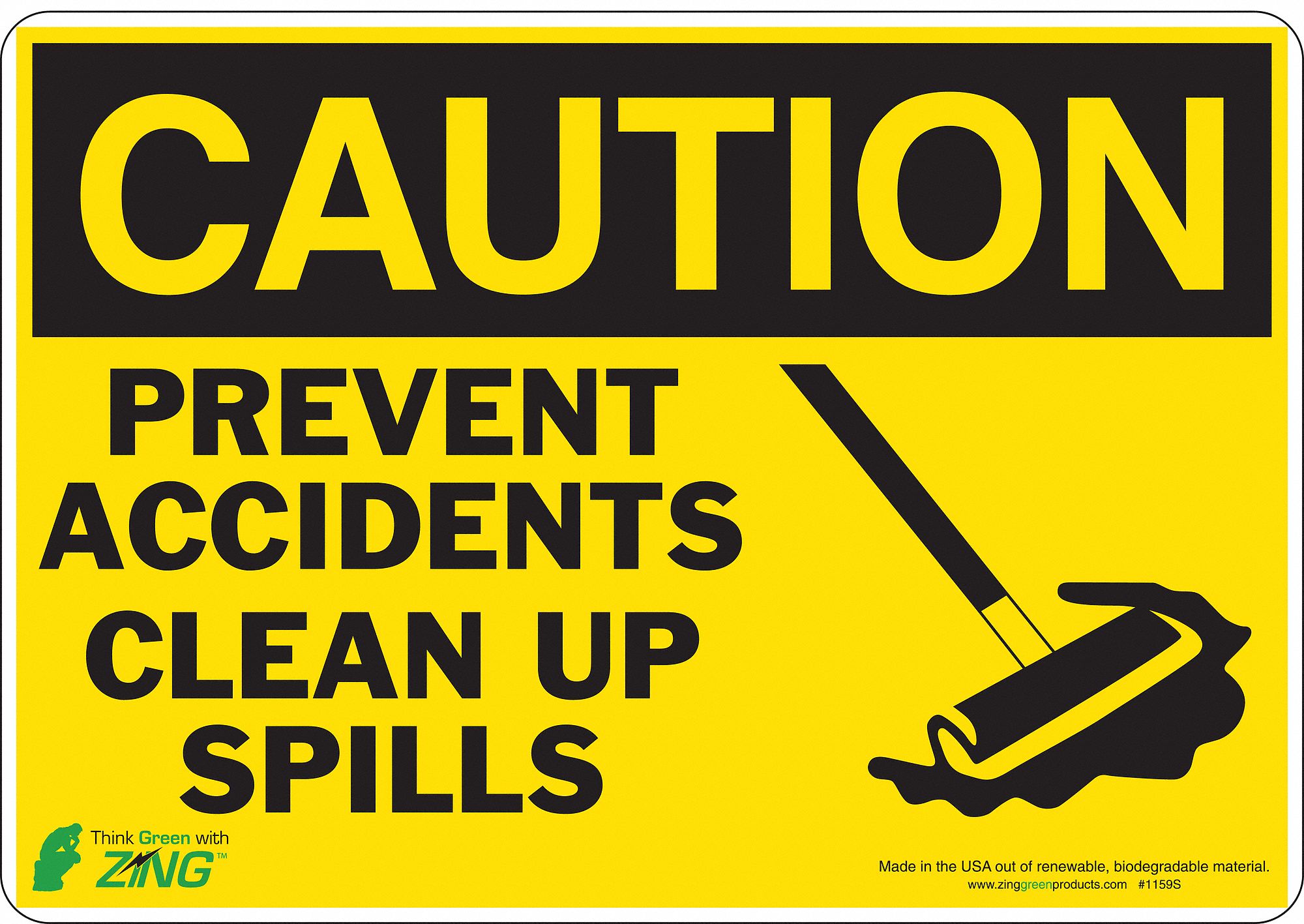 CAUTION SIGN, POLYESTER, ADHESIVE MOUNT, 7 X 10IN, NOT RETROREFLECTIVE, PREVENT ACCIDENTS CLEAN UP SPILLS