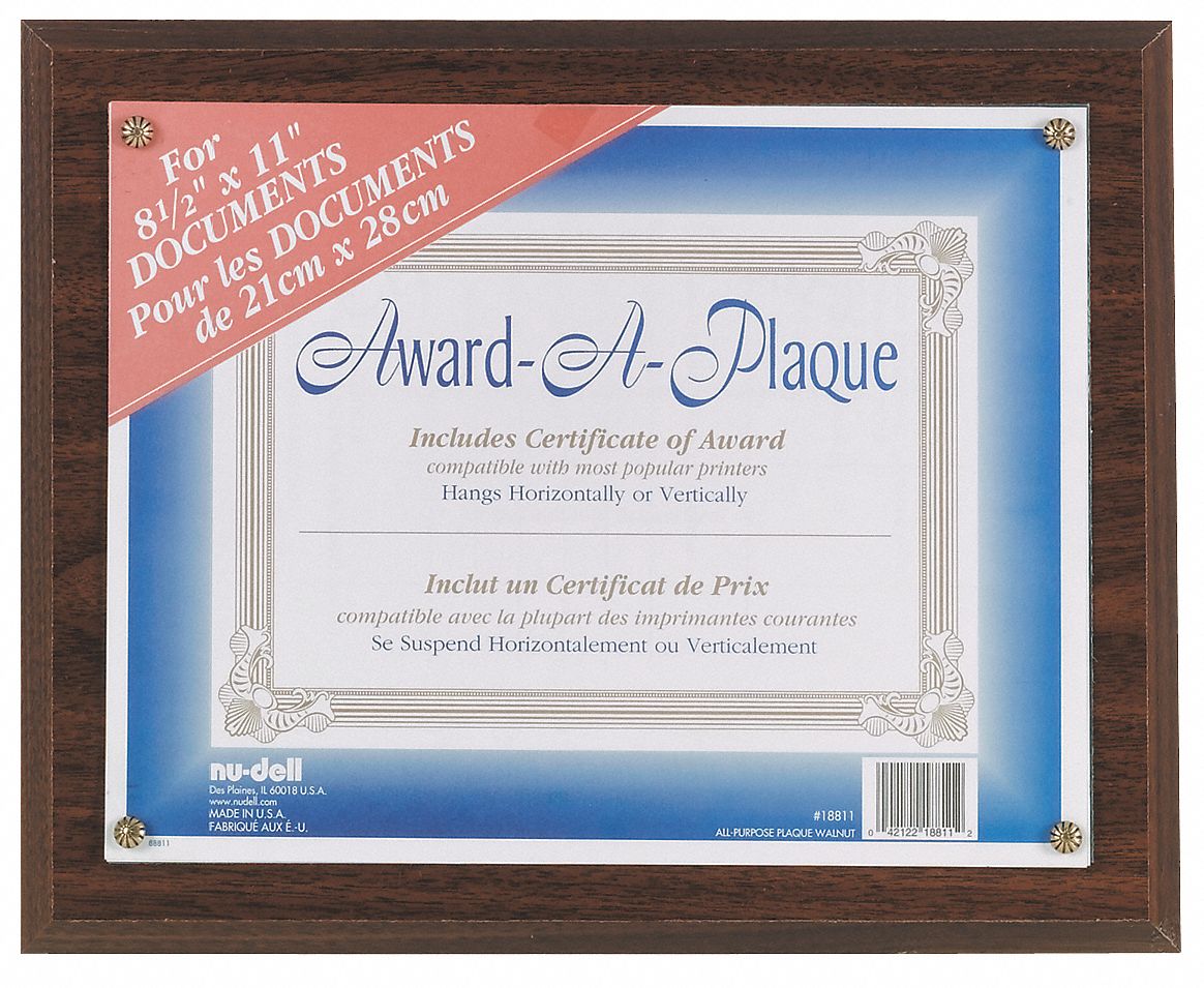 Award Plaque with Blank Certificate: MDF, Acrylic/Plastic, Walnut