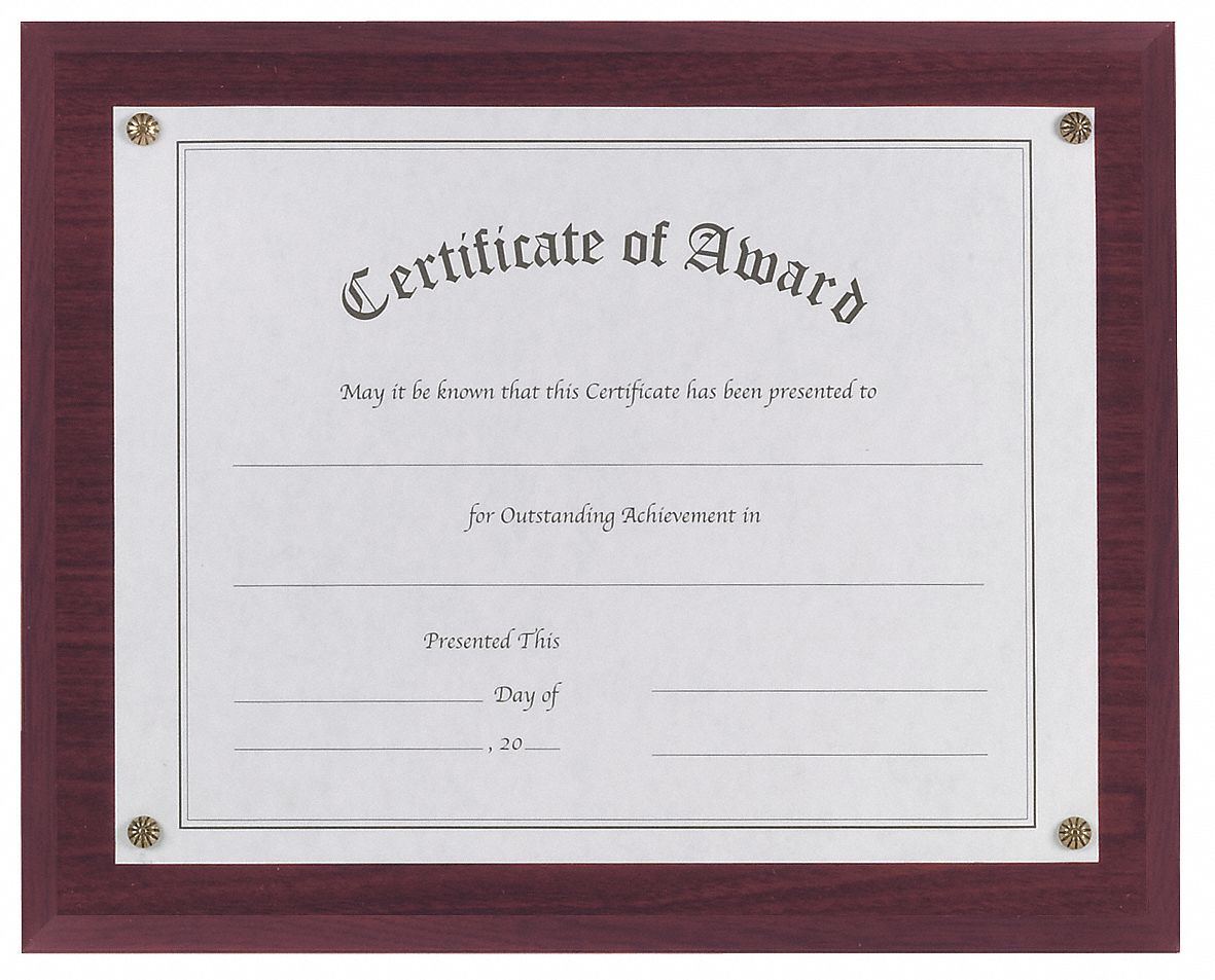 Award Plaque with Blank Certificate: MDF, Acrylic/Plastic, Mahogany