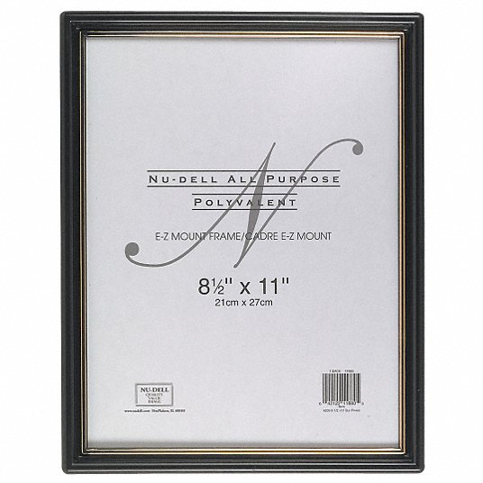 Document Frame: 8-1/2 x 11 in Frame Size, Plastic, Plastic, Black with Gold Inner Stripe