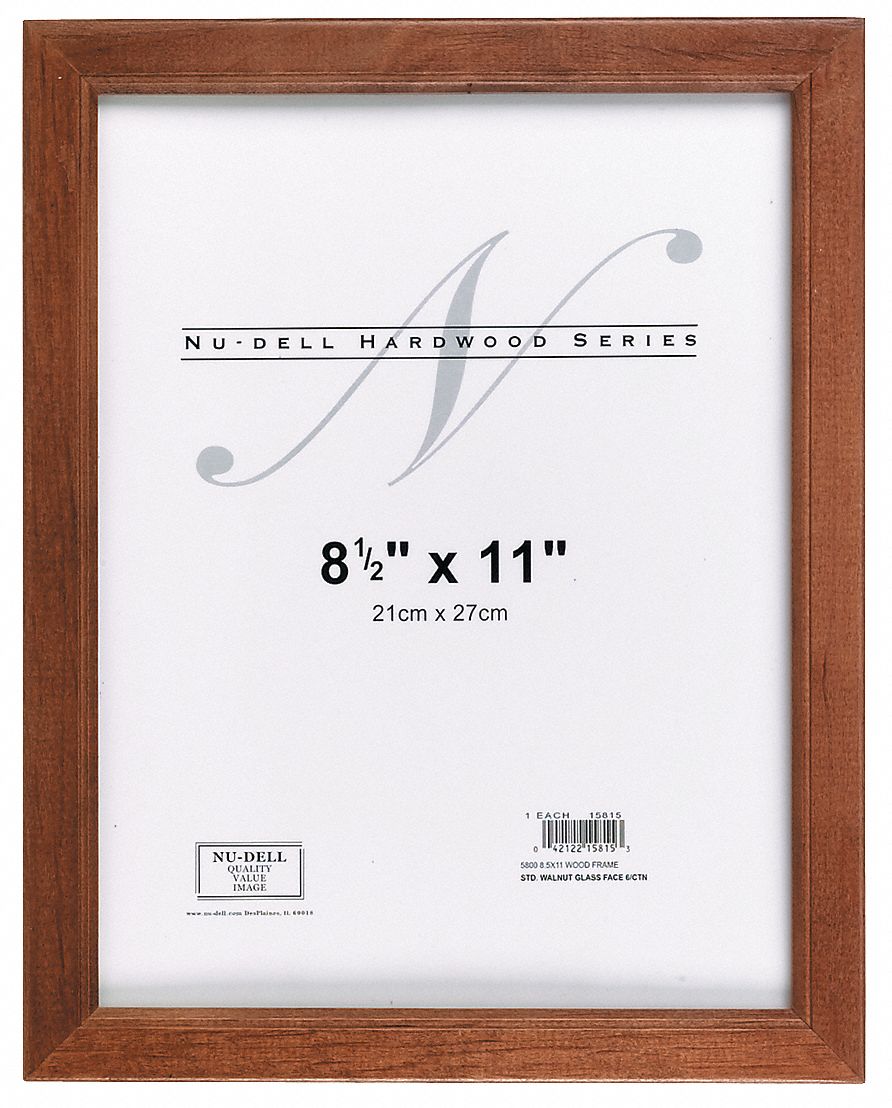 Document Frame: 8-1/2 x 11 in Frame Size, Wood, Plastic, Walnut