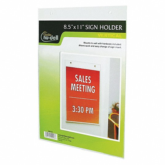 Sign Holder: Wall Mount Mounting, 8-1/2W x 11 in H