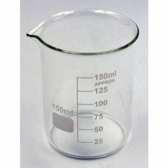 LAB SAFETY SUPPLY Beaker, 150 mL/5.1 oz, Low Form, 25 to 150 mL