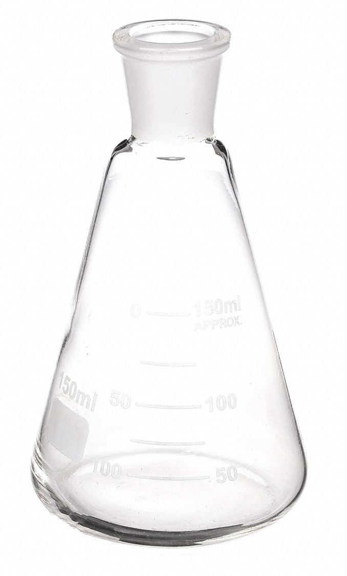 ERLENMEYER FLASK, 150 ML CAPACITY, 5.1 FL OZ CAPACITY, GRADUATED, 105 MM OVERALL H, CLEAR, 12 PK