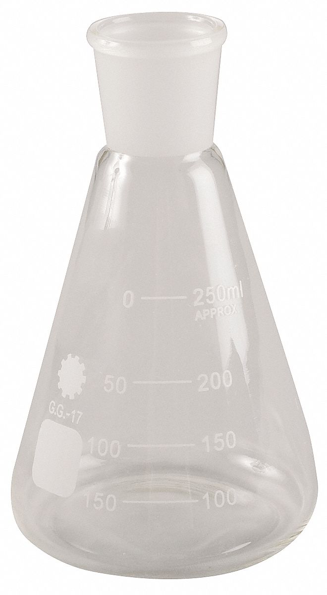 LAB SAFETY SUPPLY 250 mL / 8.4 oz Glass Conical Flask with Ground Mouth