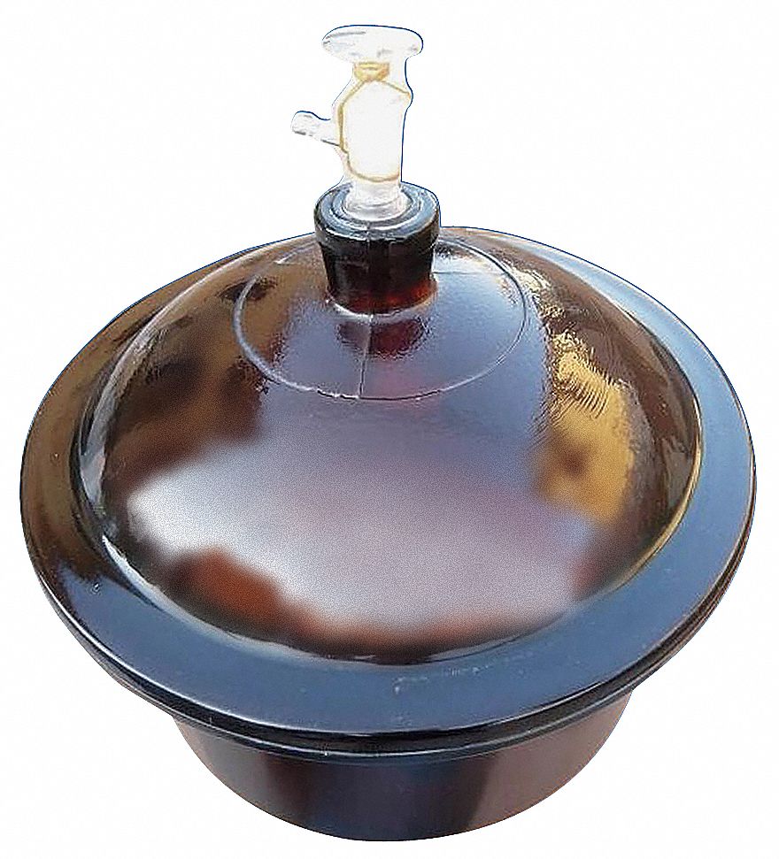 Desiccator: Vacuum, Round, Glass/Porcelain, 14 3/8 in Overall Dia, 16 1/2 in Overall Ht, Lid