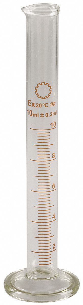 Lab Safety Supply 1 To 10ml Glass Graduated Cylinder Clear Height 140 Mm 5 5 In 12 Pk 5yhx8 5yhx8 Grainger