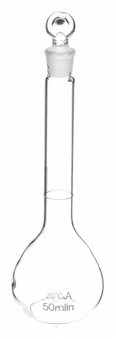 VOLUMETRIC FLASK, 50 ML CAPACITY, 1.7 FL OZ CAPACITY, INCLUDES CLOSURE, GRADUATED, TYPE II, 12 PK
