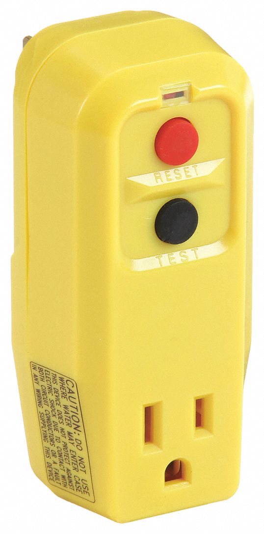 PLUG-IN GFCI WITHOUT CORD, 15 A MAX, 125V AC, NEMA 5-15P, NEMA 5-15R, YELLOW