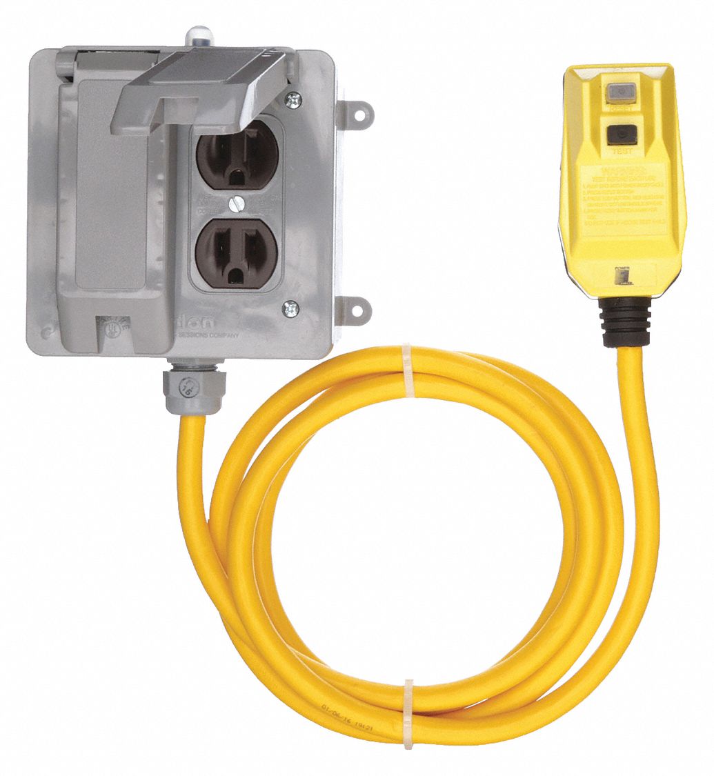 ●BOONE Plug-In GFCI with Cord, 6.0 ft, Yellow, 15.0, Plug