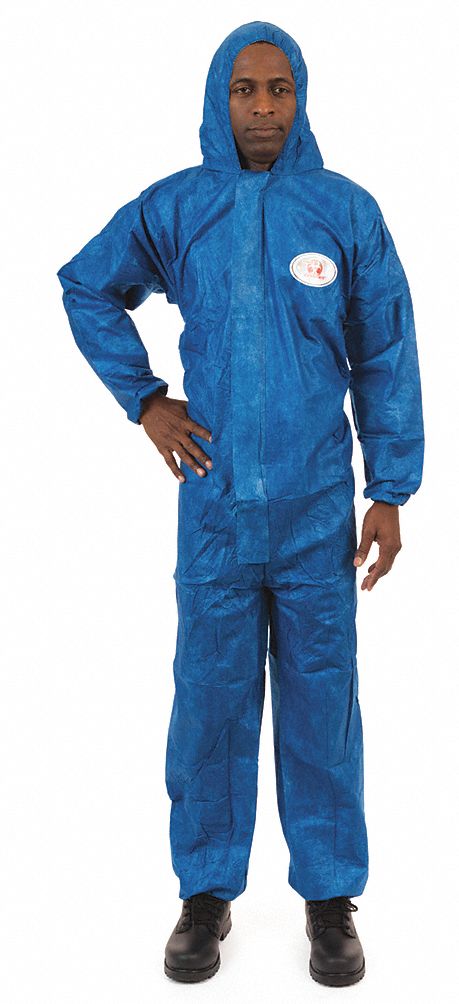 HOODED CHEMICAL-RESISTANT COVERALLS, MICROPOROUS FABRIC, ELASTIC CUFFS/ANKLES, L