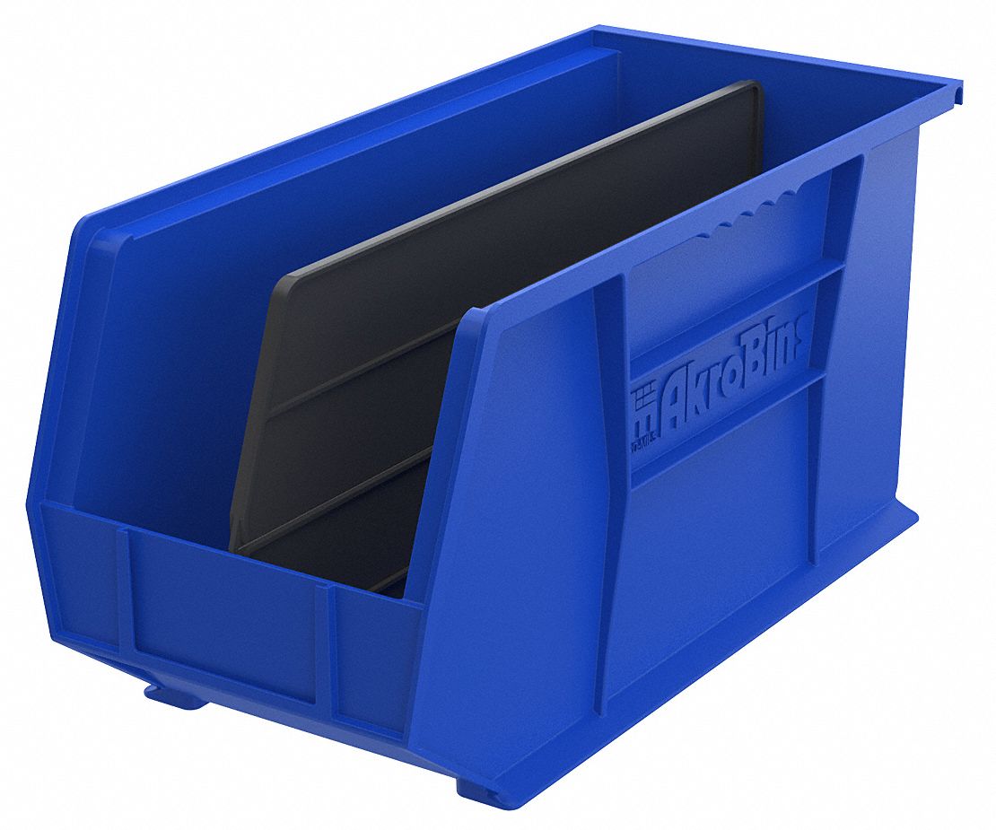 AKROMILS Hang and Stack Bin, Blue, 18 in Outside Length, 8 1/4 in