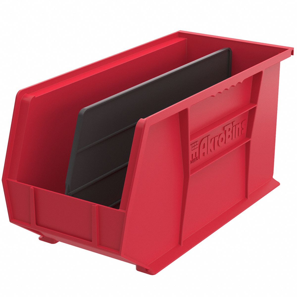 AKROMILS Hang and Stack Bin, Red, 18 in Outside Length, 8 1/4 in