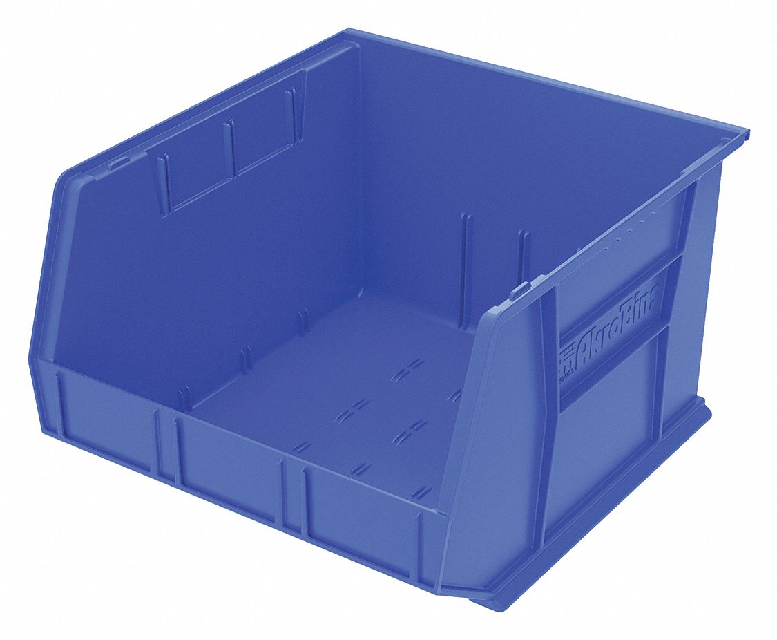 AKROMILS Hang and Stack Bin 16 1/2 in x 18 in x 11 in, Blue, Label