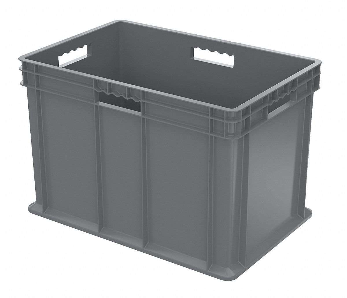Straight Wall Tote: 26.6 gal, 23 3/4 in x 15 3/4 in x 16 1/8 in, Stacking Capable, Gray