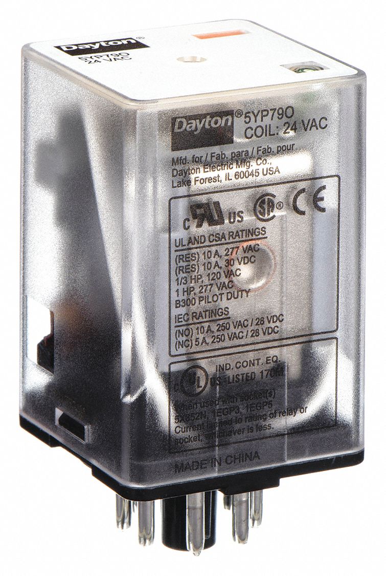 GENERAL PURPOSE RELAY, SOCKET MOUNTED, 10 A CURRENT RATING, 24V AC, 8 PINS/TERMINALS, DPDT