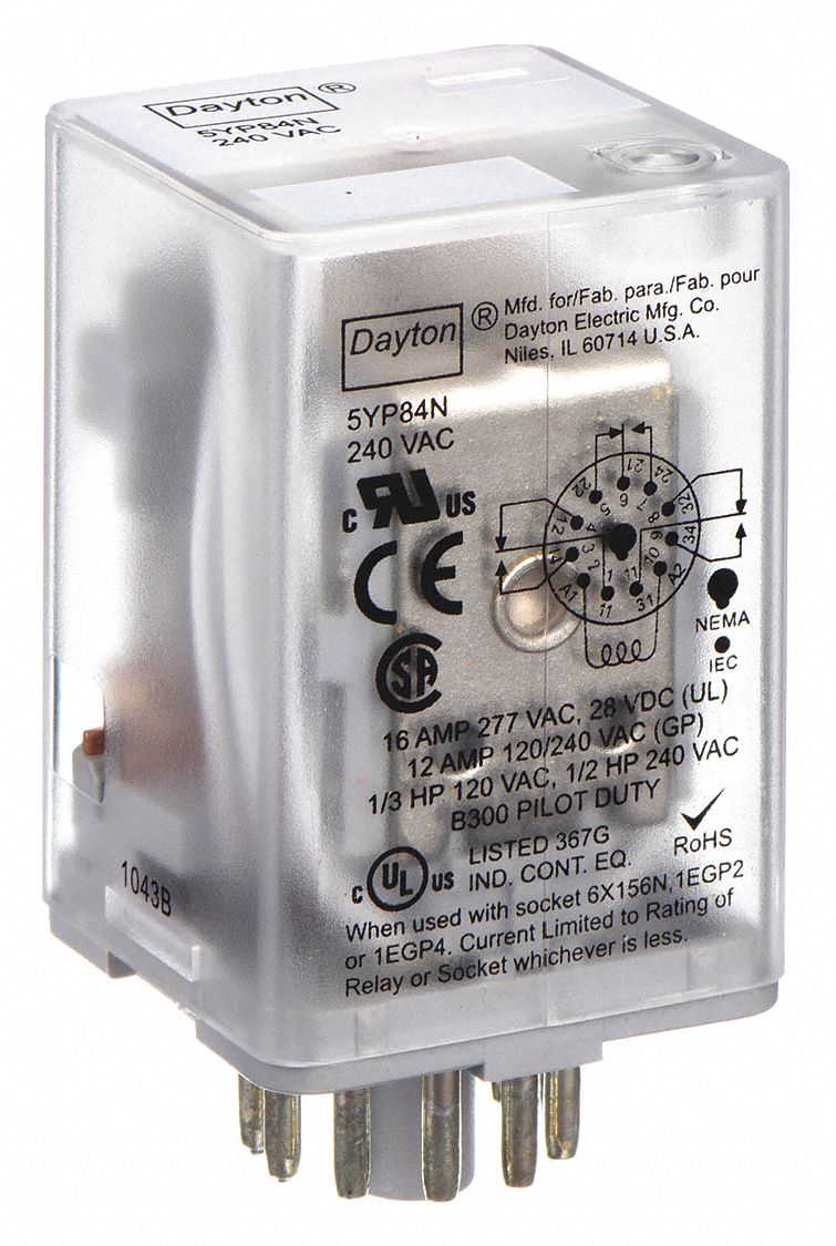 GENERAL PURPOSE RELAY, SOCKET MOUNTED, 10 A CURRENT RATING, 240V AC, 11 PINS/TERMINALS, 3PDT