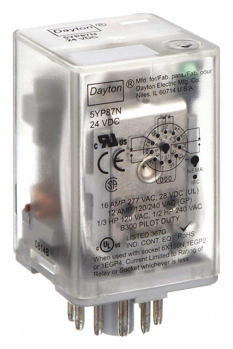 GENERAL PURPOSE RELAY, SOCKET MOUNTED, 10 A CURRENT RATING, 24V DC, 11 PINS/TERMINALS, 3PDT