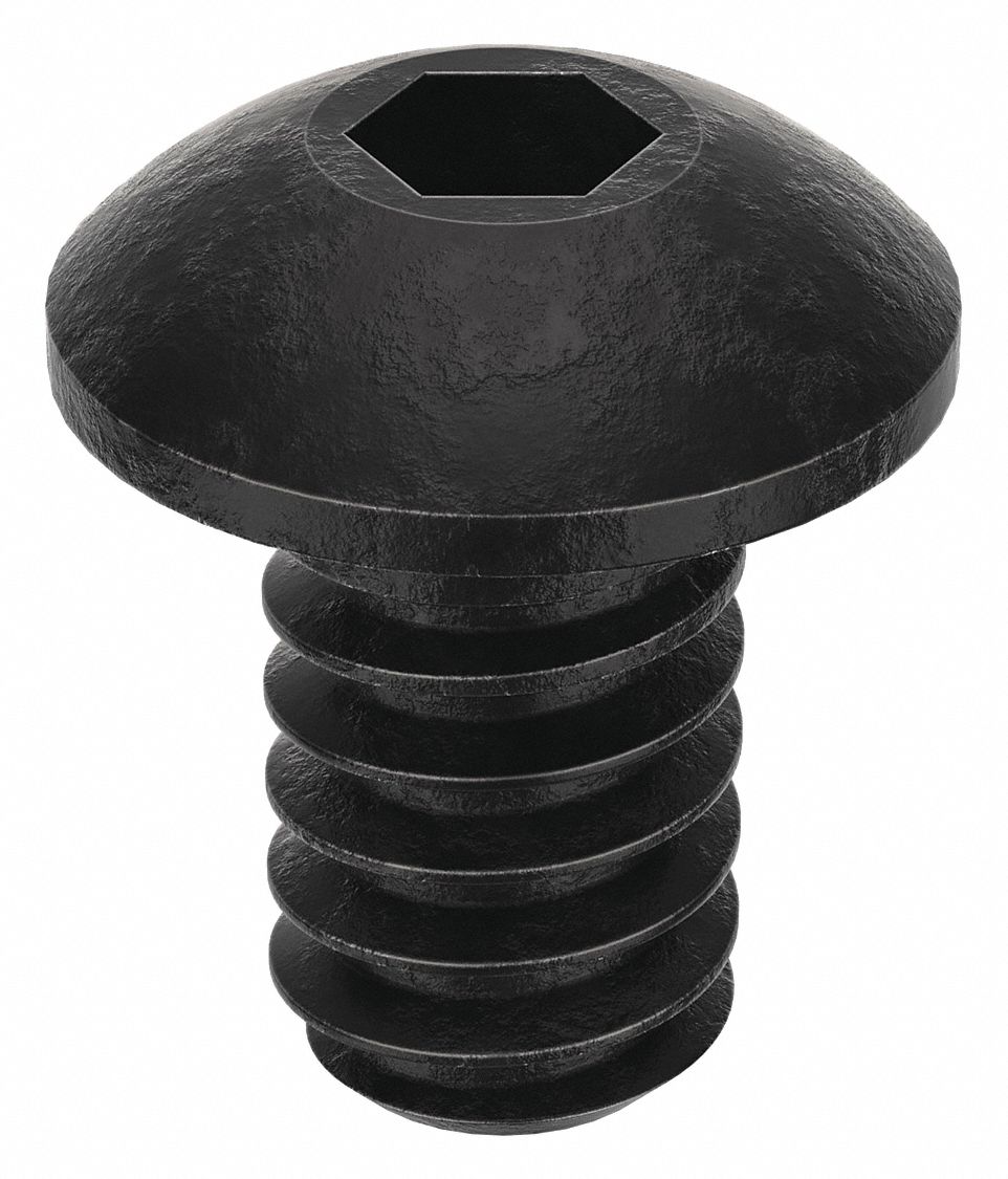 Socket Head Cap Screw: #4-40 Thread Size, 3/16 in Lg, Button, Black Oxide, Alloy Steel, 100 PK