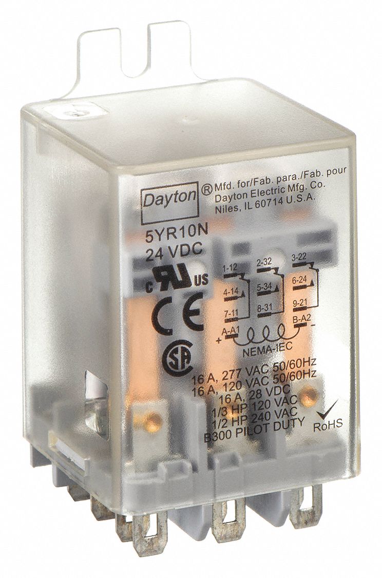 FLANGE MOUNT RELAY, SURFACE (SIDE FLANGE) MOUNTED, 24V DC, 11 PINS/TERMINALS, 3PDT