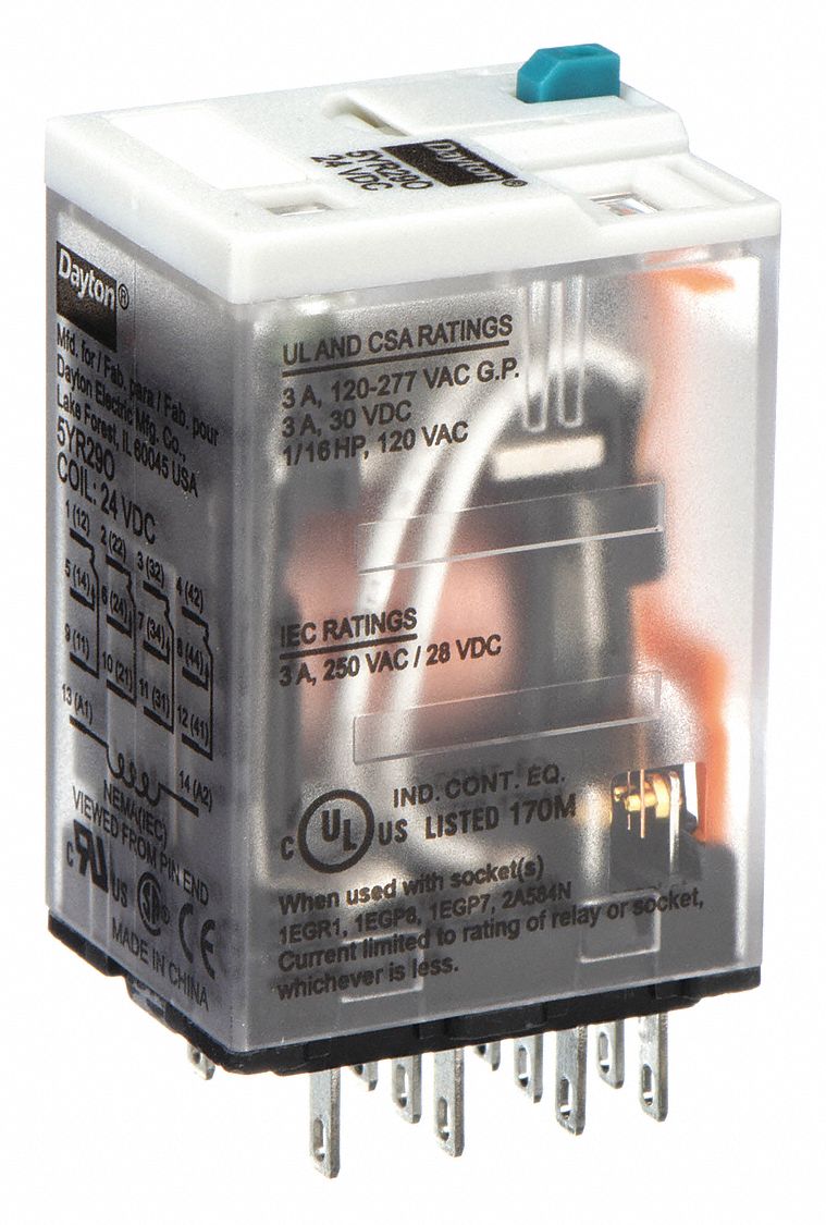 24V DC Coil Volts, 3A @ 240V AC Contact Rating - Relay, 3A @ 28V DC ...