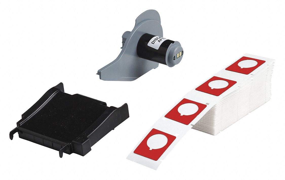 Pre-Cut Label Stock Roll: 1 1/2 in x 1 1/4 in, Polyester, Red (Gloss), 100 Labels per Roll