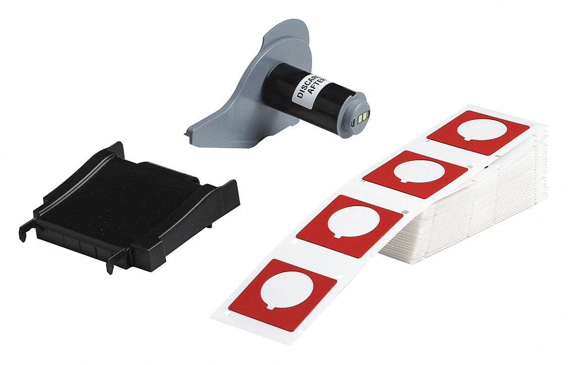 Pre-Cut Label Stock Roll: 1 13/16 in x 1 13/16 in, Polyester, Red (Gloss), 100 Labels per Roll