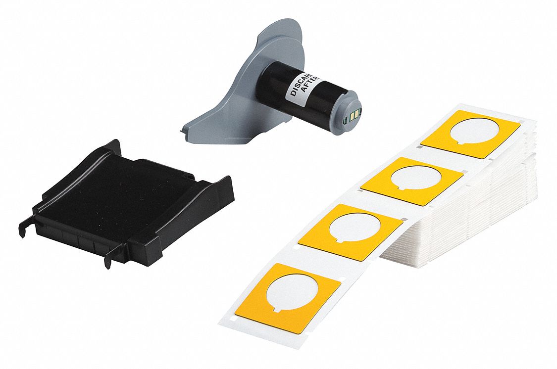 Pre-Cut Label Stock Roll: 1 13/16 in x 1 13/16 in, Polyester, Yellow (Gloss), 100 Labels per Roll