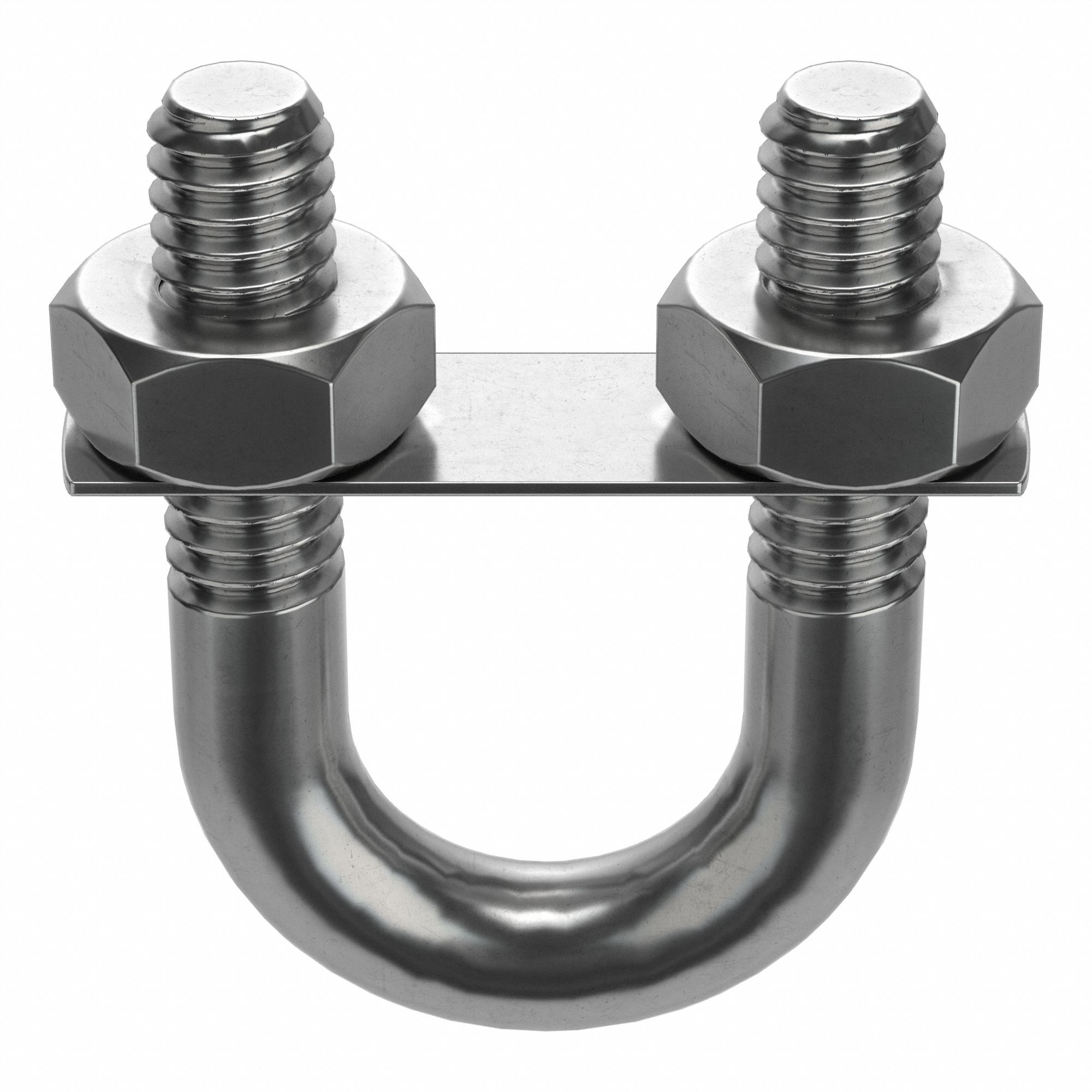Standard U-Bolt with Mounting Plate: 304 Stainless Steel, Plain, 1/4