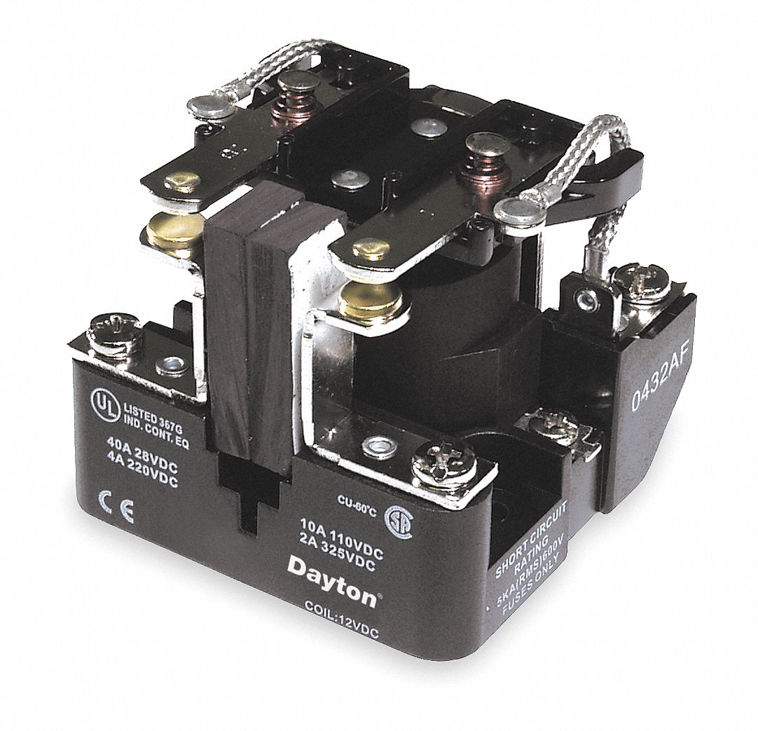 DAYTON Open Power Relay 8 Pins Relay, DPDT, 24V DC, Screw, 40A 28V