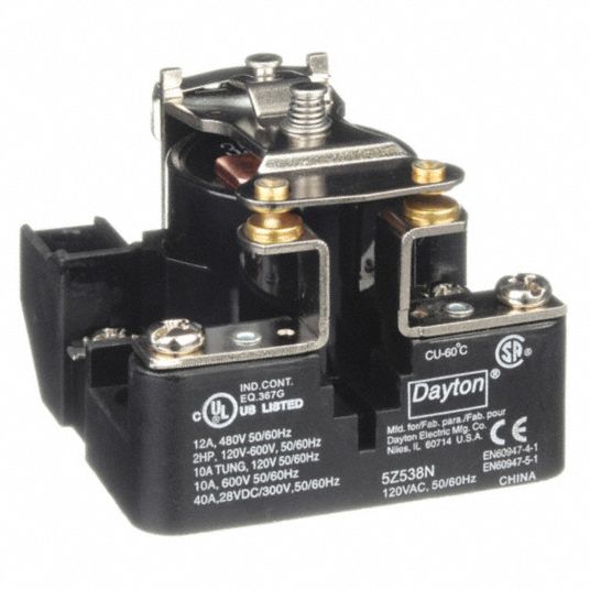 DAYTON Open Power Relay: Surface Mounted, 120V AC, 4 Pins/Terminals, SPST-NO