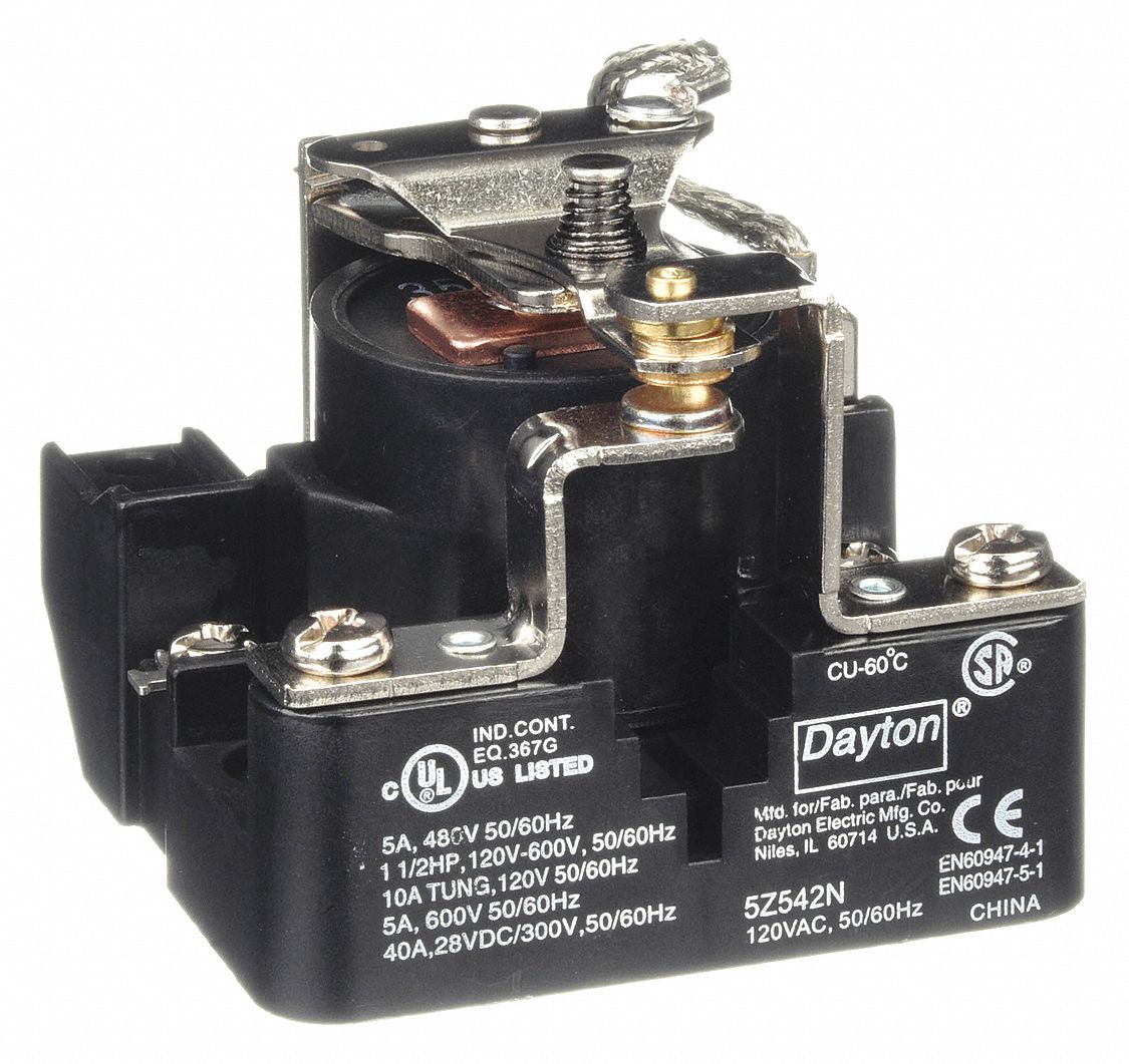 DAYTON Open Power Relay: Surface Mounted, 120V AC, 5 Pins/Terminals, SPDT