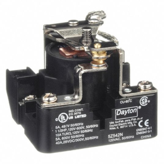 DAYTON Open Power Relay: Surface Mounted, 120V AC, 5 Pins/Terminals, SPDT