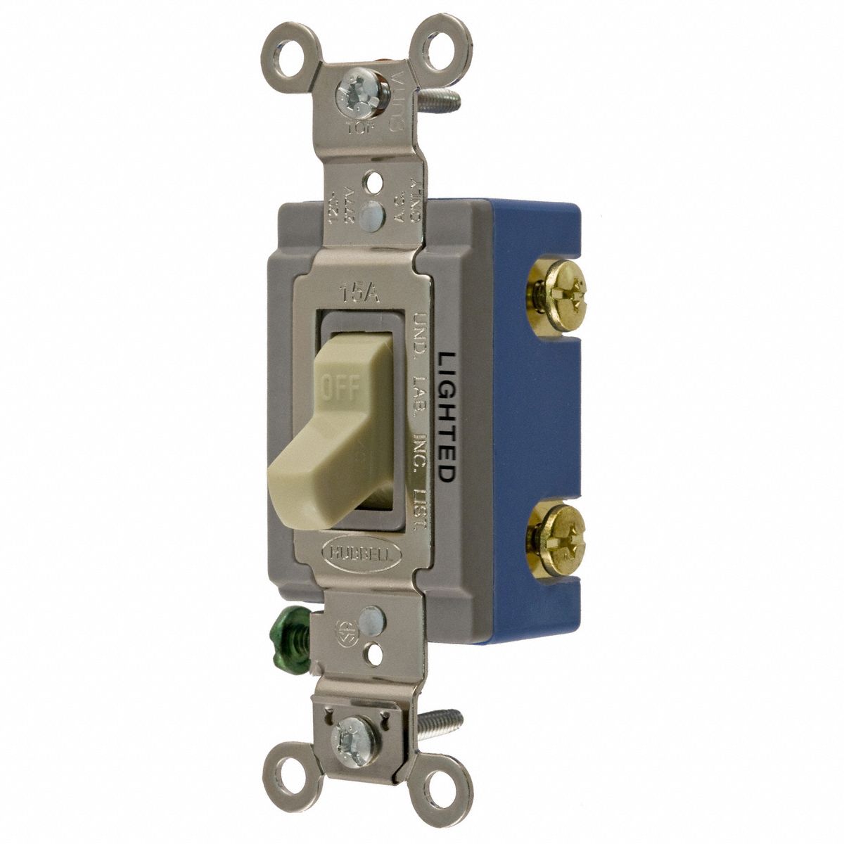 ILLUMINATED WALL SWITCH, TOGGLE SWITCH, SINGLE POLE, IVORY, 15 A, SCREW TERMINALS